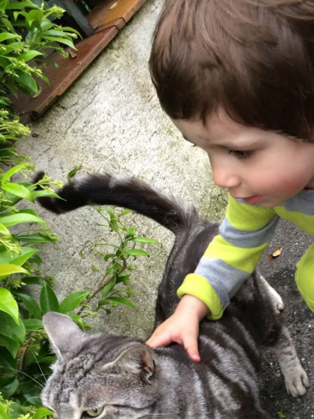 Petit homme déjà complice avec une petite boule de poils bien sympathique 